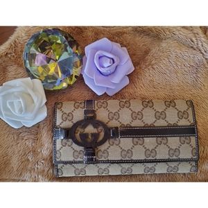 AUTHENTIC Gucci Monogram Long Wallet with Leather